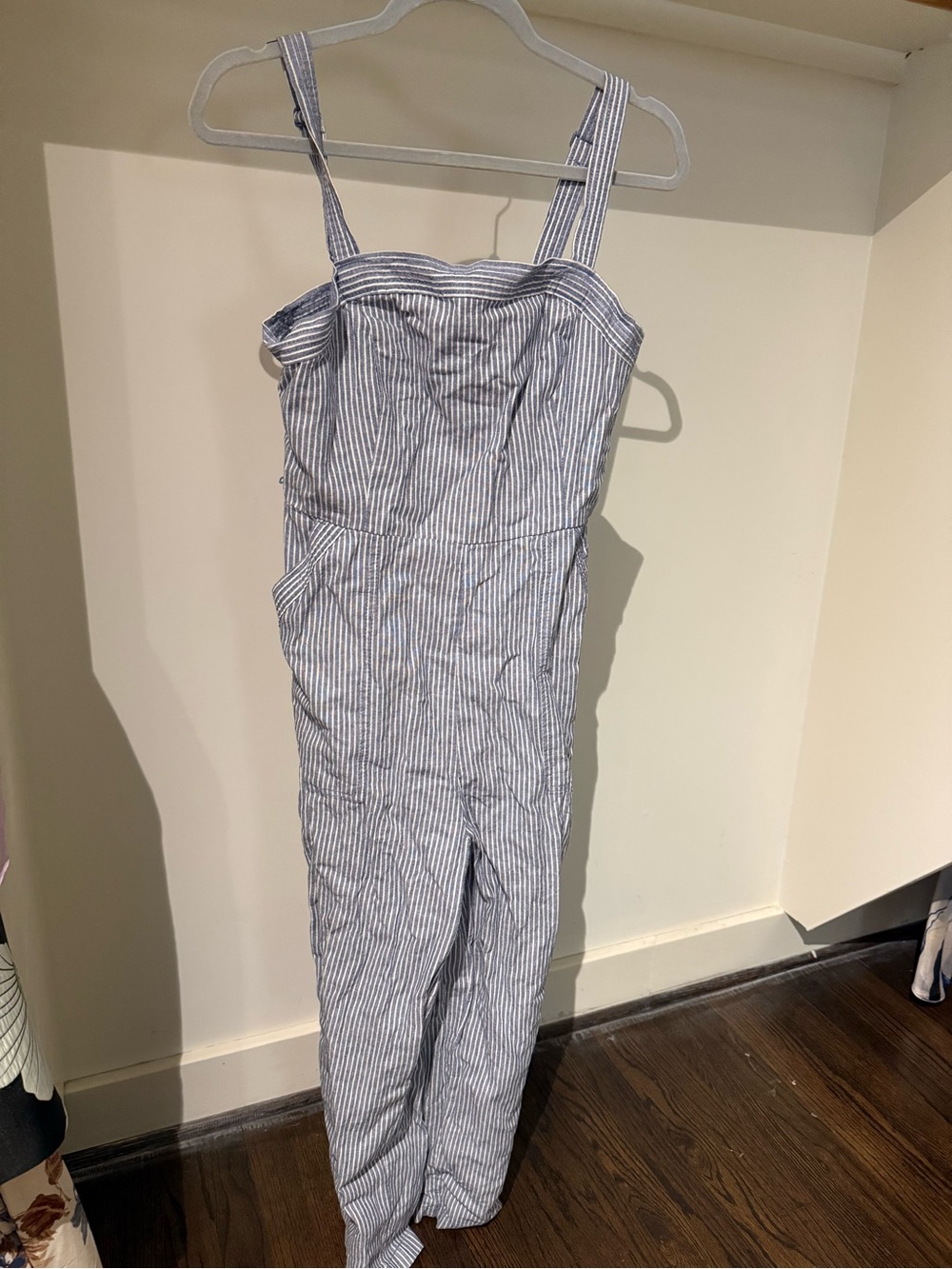 Old Navy Blue and White Striped Cotton Jumpsuit